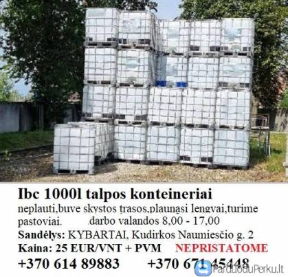 1000 L talpos IBC plastikinius konteinerius.