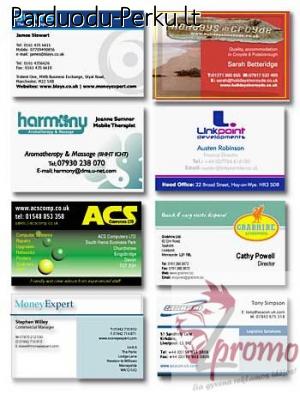 Vienpusės, dvipusės vizitinės kortelės. Gamyba, pristatymas.