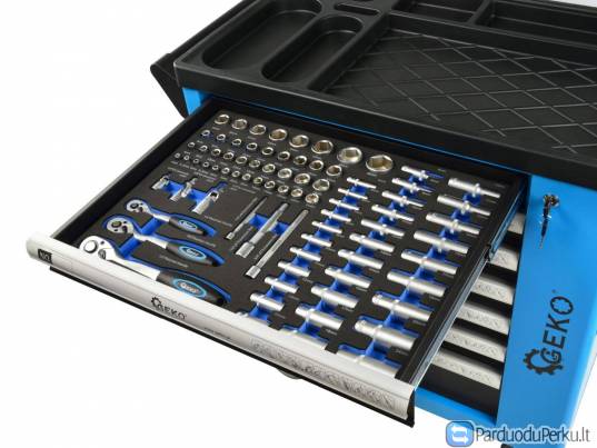 7 stalčių serviso vežimėlis su įrankiais