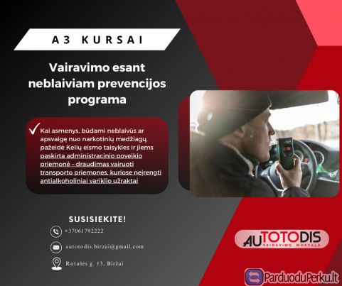 A3 kursai – Vairavimo esant neblaiviam prevencijos programa