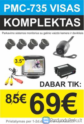 AKCIJA! PMC-735 3.5" PARKAVIMO SISTEMA SU MONIRORIUMI+KAMERA+DAVIKLIAIS