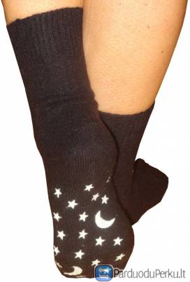 Angorinės šildančios kojinės su neslystančiu padu.