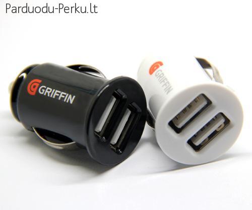 Dvigubas automobilinis USB įkroviklis.