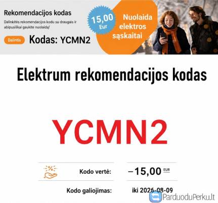 Elektrum nuolaidos kodas pirmai sąskaitai -15 eur: YCMN2