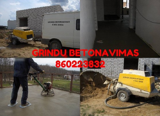 Grindų betonavimas.