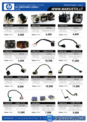 HP nešiojamų kompiuterių, lizdai kištukai