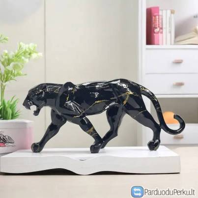 Juoda ir auksinė leopardo statulos, skulptūros