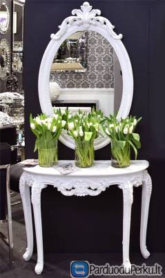 Konsolės, komodos, staliukai, veidrodžiai