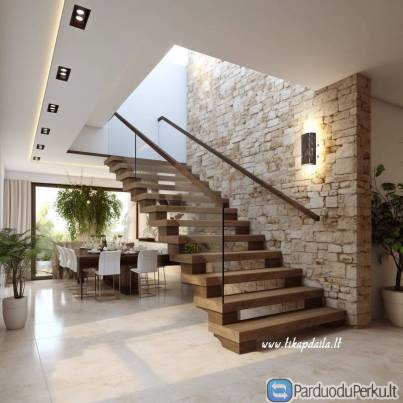 Betoninių laiptų apdaila dekoratyviniu akmeniu