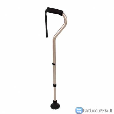 Metalinė lazdelė su dirželiu, minkšta rankena ir plačiu antgaliu.