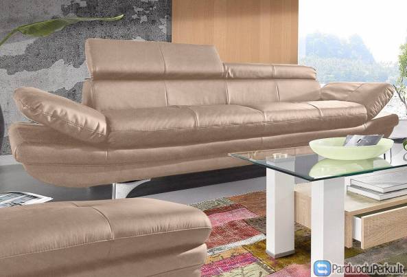 Minkšta sofa Nr163 trivietė odine kreminės spalvos