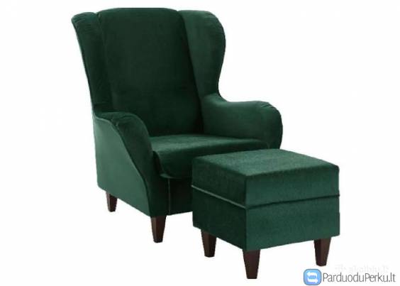 Minkštas aukštas fotelis „ Nicola “ su pufu.