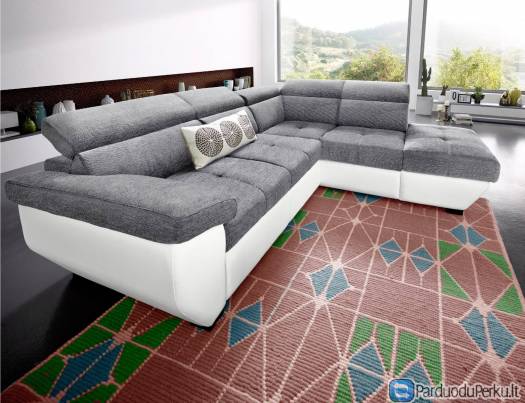 Minkštas kampas L fomos Nr33 eko oda balta+str.pilka su funkcija