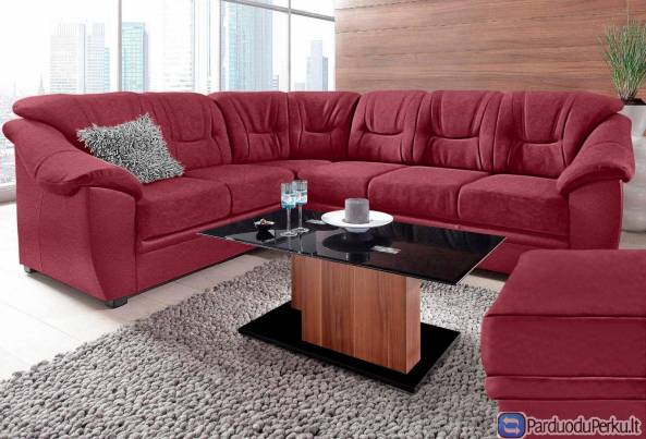 Minkštas kampas L formos Nr104 raudona primabele su miego