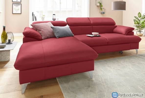 Minkštas kampas L formos Nr108 su funkcija+dėžė oda raudona