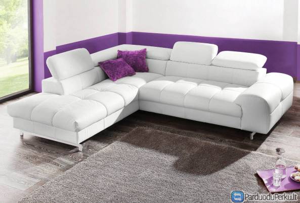 Minkštas kampas L formos Nr121 naturali oda balta