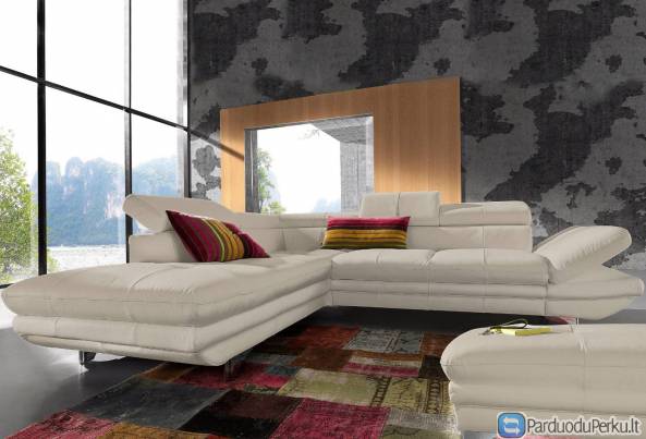 Minkštas kampas L formos Nr132 be funkcijos oda pilka