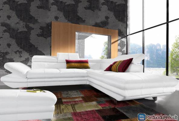 Minkštas kampas L formos Nr132 su funkcija eko oda balta