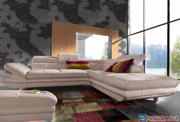 Minkštas kampas L formos Nr132 su funkcija eko oda smėlinė