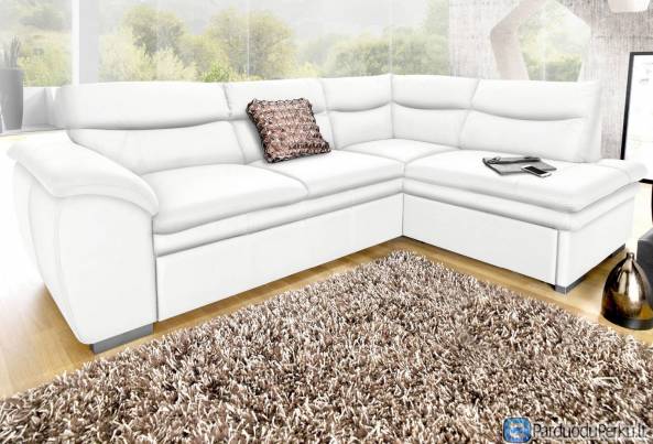 Minkštas kampas L formos Nr176 oda balta be funkcijos