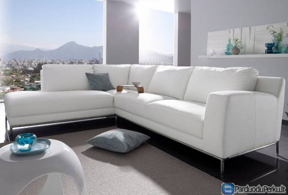 Minkštas kampas L formos Nr187 sendinta eko oda balta
