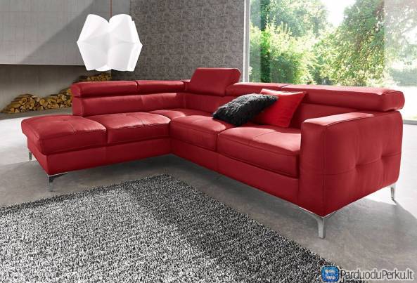 Minkštas kampas L formos Nr190 be funkcijos oda raudona