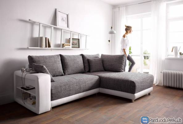 Minkštas kampas L formos Nr38 balta eko oda/pilka struktura