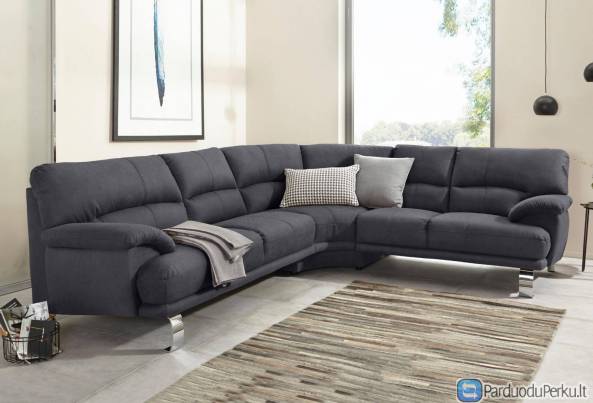 Minkštas kampas L formos Nr4 +fotelis+pufas pilka struktura