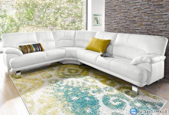 Minkštas kampas L formos Nr4 naturali oda balta