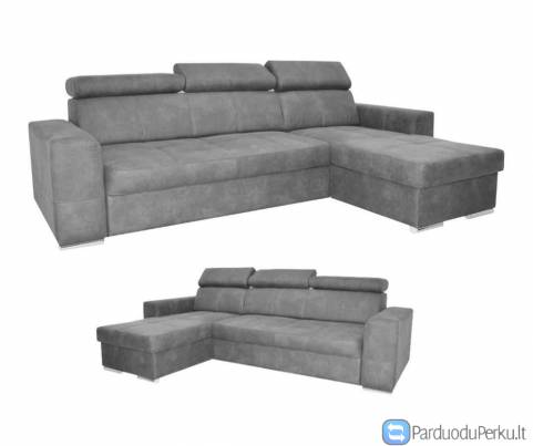 Minkštas kampas L formos Nr6 pilkas universalus su f+dėže