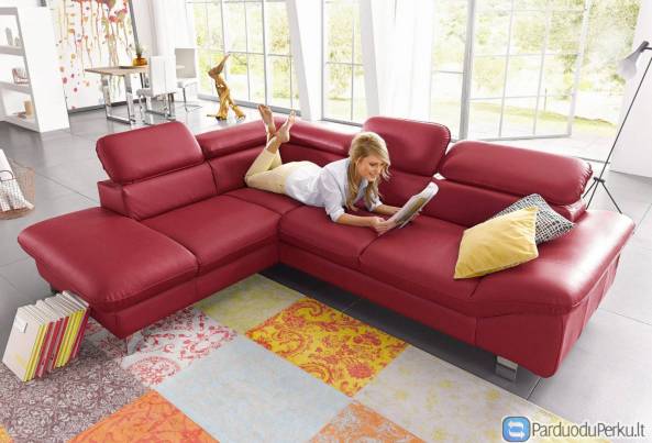 Minkštas kampas L formos Nr7 be funkcijos +HO oda raudona