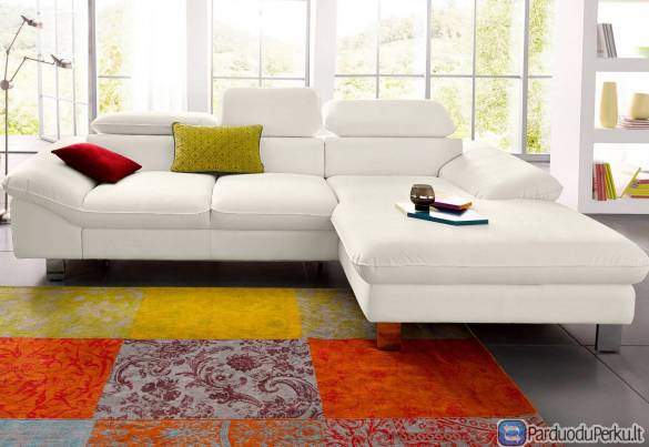 Minkštas kampas L formos Nr8 oda balta be funkcijos