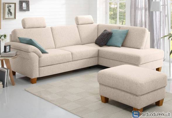 Minkštas kampas L formos Nr86 gelsva struktura su miego funkcija ir pufu