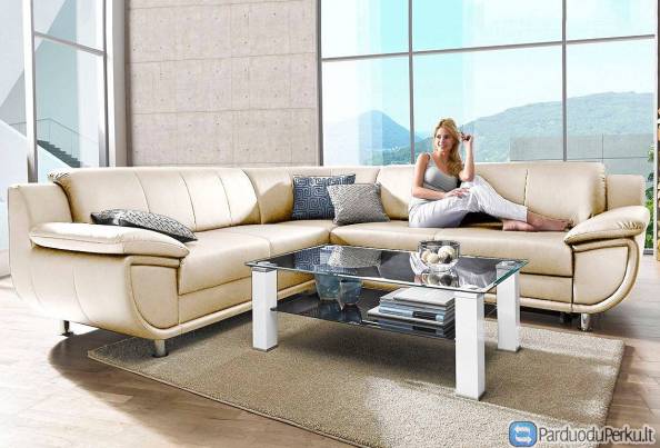 Minkštas kampas L formos Nr91 bezine naturali oda be miego funkcijos