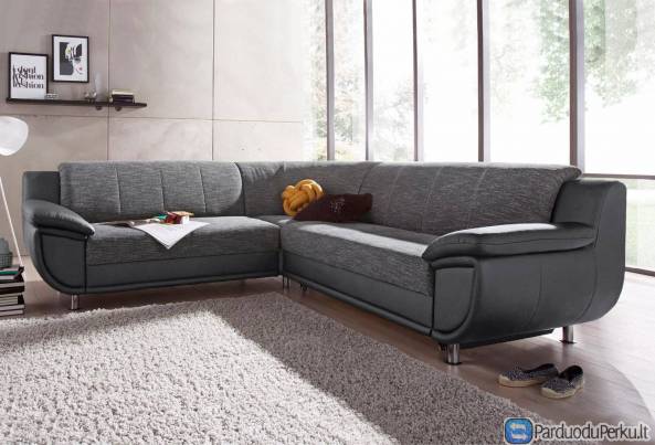 Minkštas kampas L formos Nr91 juoda eko oda/tamsiai pilka