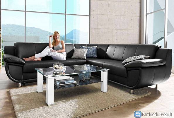 Minkštas kampas L formos Nr91 juoda oda