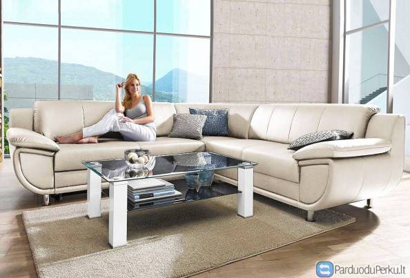 Minkštas kampas L formos Nr91 oda balta sendinta