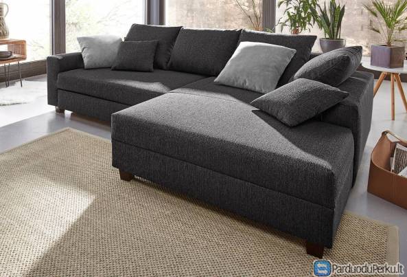 Minkštas kampas L formos Nr92 juoda strukturinis audinys su