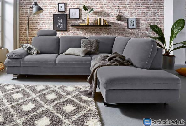 Minkštas kampas L formos Nr 47 luxsus primabele pilka su miego funkcija