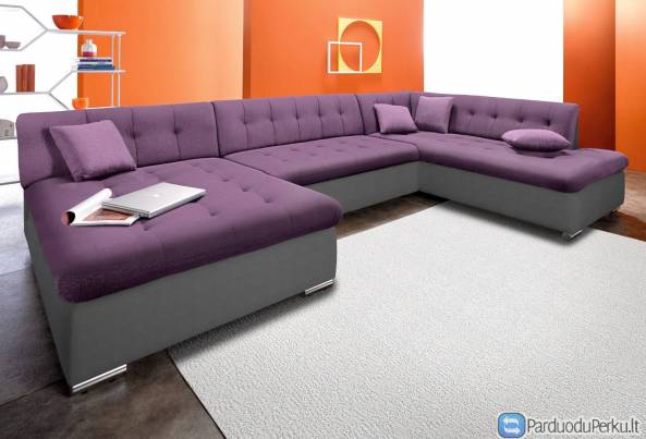 Minkštas kampas U formos Nr1 eko pilka+str.lila