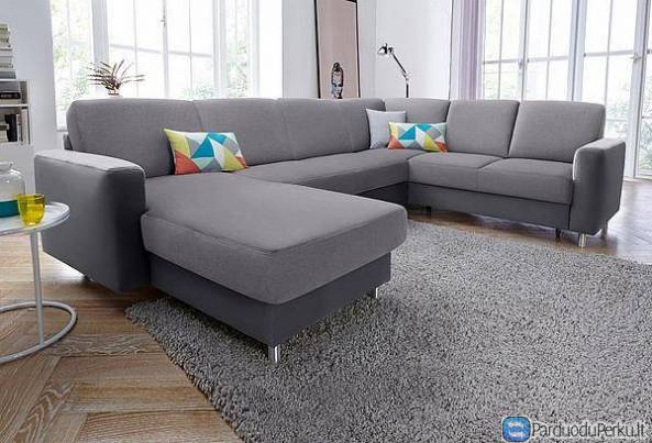 Minkštas kampas U formos Nr129 juoda/pilka su miego funkcija ir deze patalynei