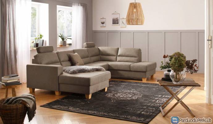 Minkštas kampas U formos Nr137 rudas su miego funkcija