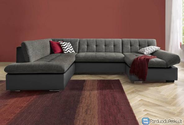 Minkštas kampas U formos Nr23 juoda eko+pilka struktura