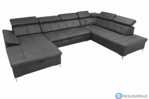 Minkštas kampas U formos Nr63 juodas su miego funkcija ir dėže patalynei