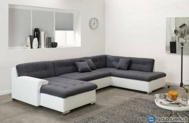 Minkštas kampas U formos Nr70 eko oda balta str.pilka