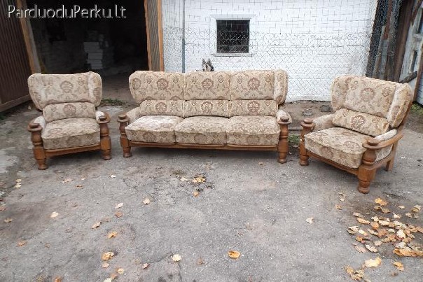 minkstas komplektas su azuolo remu 3+1+1