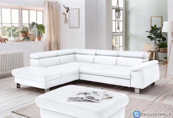 Minkštas odinis kampas „Komaris“ su miego funkcija