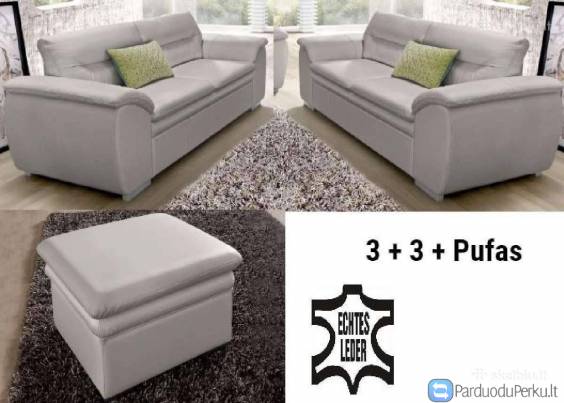 Minkštas odinis komplektas "Leandra " 3+3+pufas