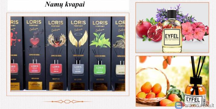 Namų kvapai: Sorvella, Bighil, Eyfel, Loris, Shaik, Ilgiz ir kt.