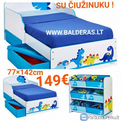 Nauja vaikiška lovytė su stalčiais+komoda "Dino"